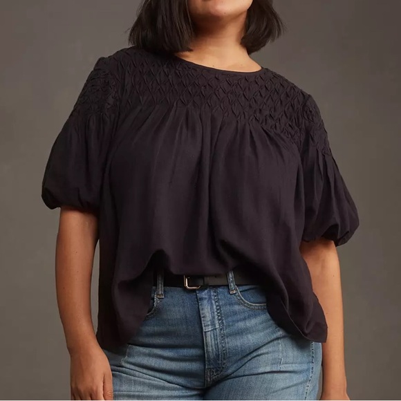 NWT Anthropologie The Liza Puff-Sleeve Smocked Linen Top - Picture 11 of 11